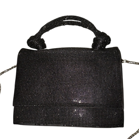 Zara Black Shimmery Sequin Chain Strap Mini City Shoulder Bag Clutch - Picture 6 of 16